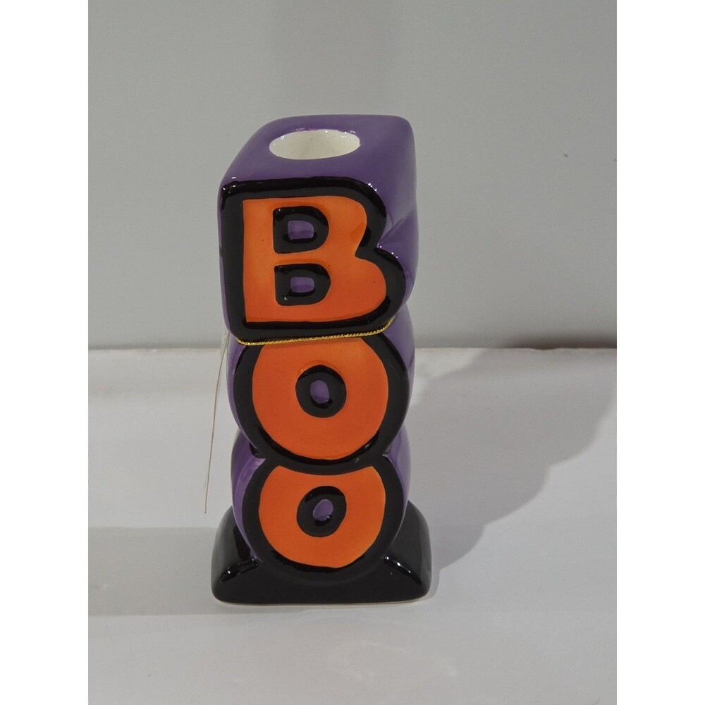 Ceramic Halloween “BOO” Taper Candleholder 5”
